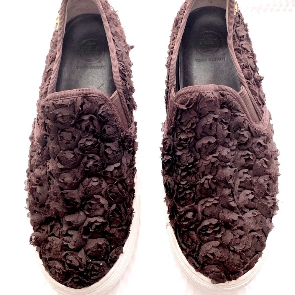 Tory Burch burgundy rosette slip on Sneakers size 7